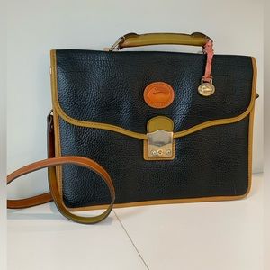 Dooney & Bourke Black Pebble Leather Crossbody Satchel with Tan Trim